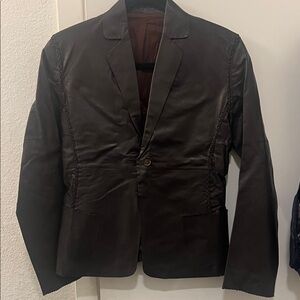 Women’s Leather Blazer, Dark Brown, XS